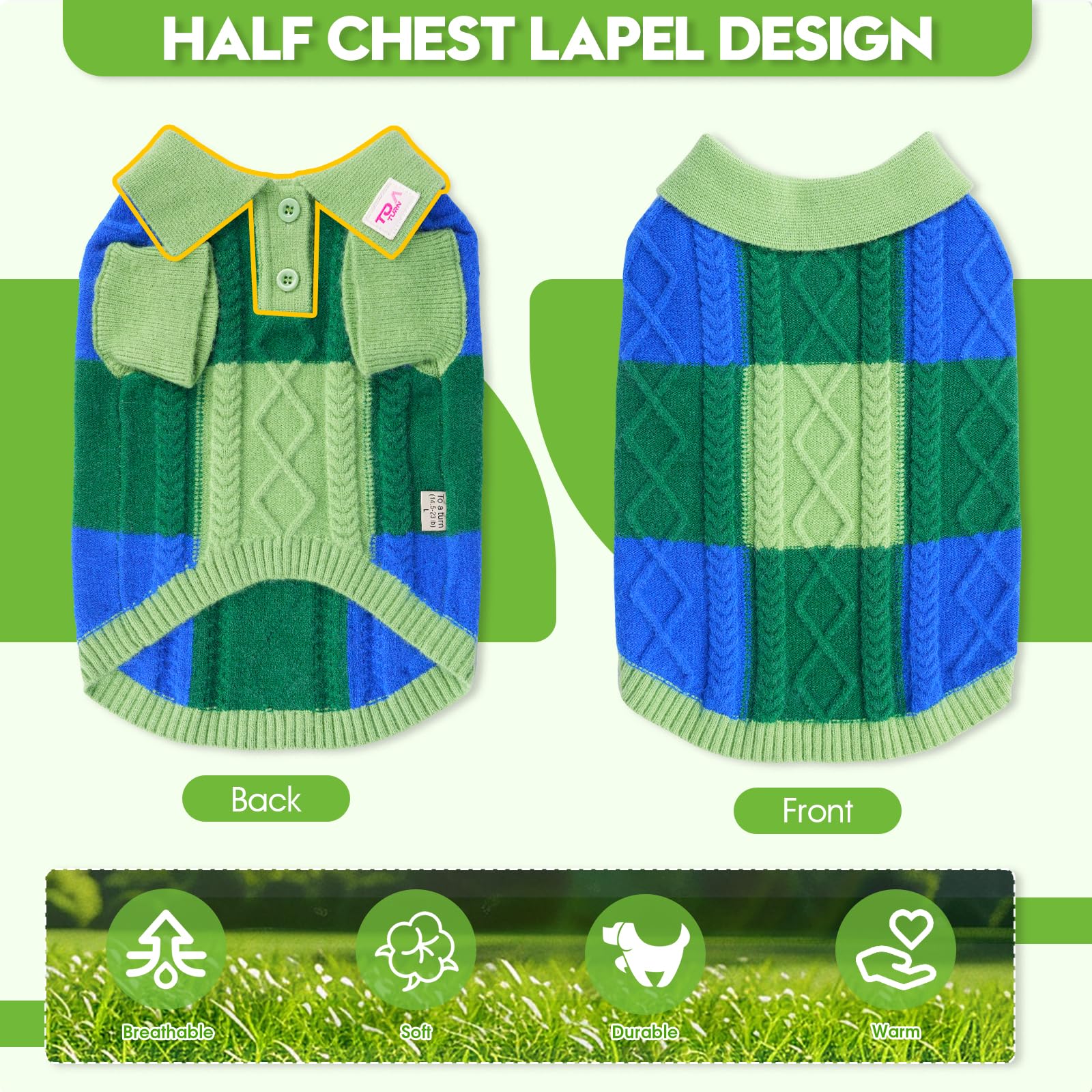 To a Turn pullover dog sweater side view shows relaxed fit for easy movement
