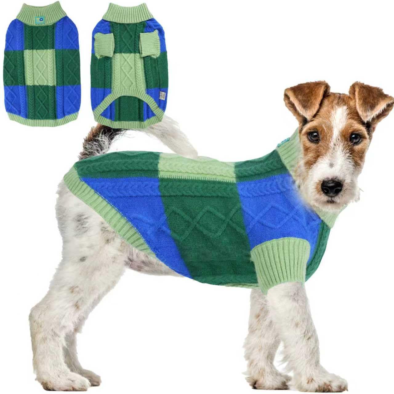 To A Turn turtleneck dog sweater green group front view keeps dogs warm on daily walks