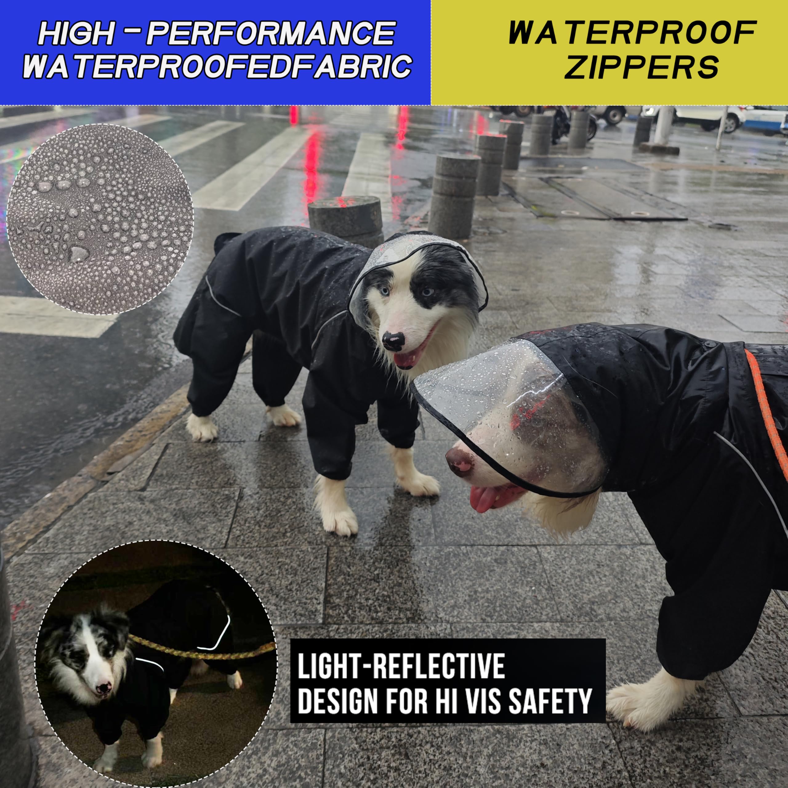 TOBOSS dog raincoat detachable hood demonstrates customizable coverage in heavy rain