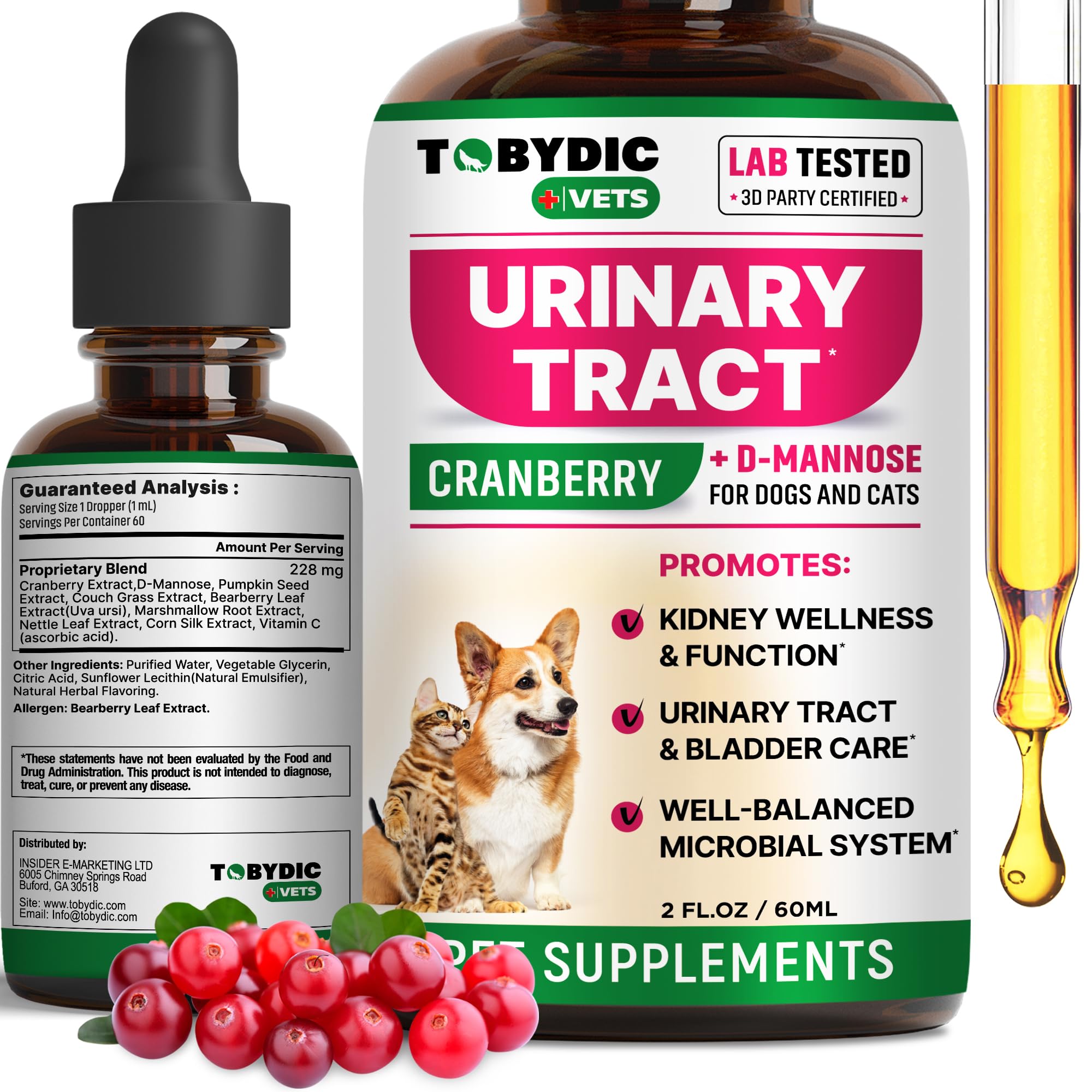 TOBYDIC cat-dog-uti-treatment-bottle supports kidney and bladder wellness for pets