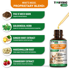 TOBYDIC herbal ingredients closeup highlights natural botanicals for relief