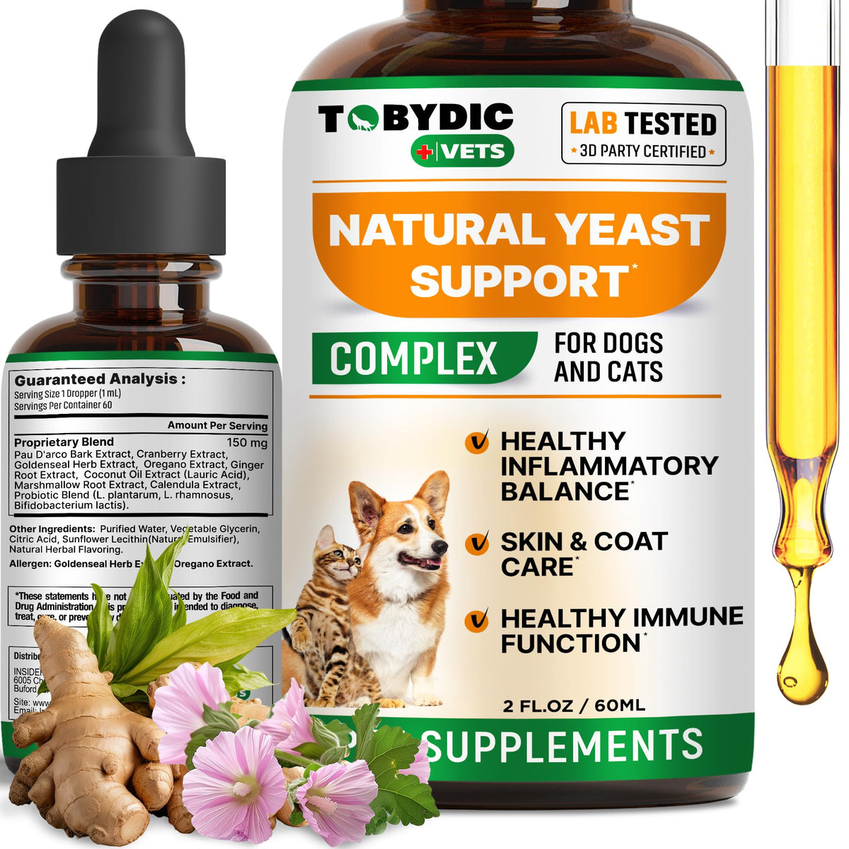 TOBYDIC natural yeast relief drops bottle eases itching in pets