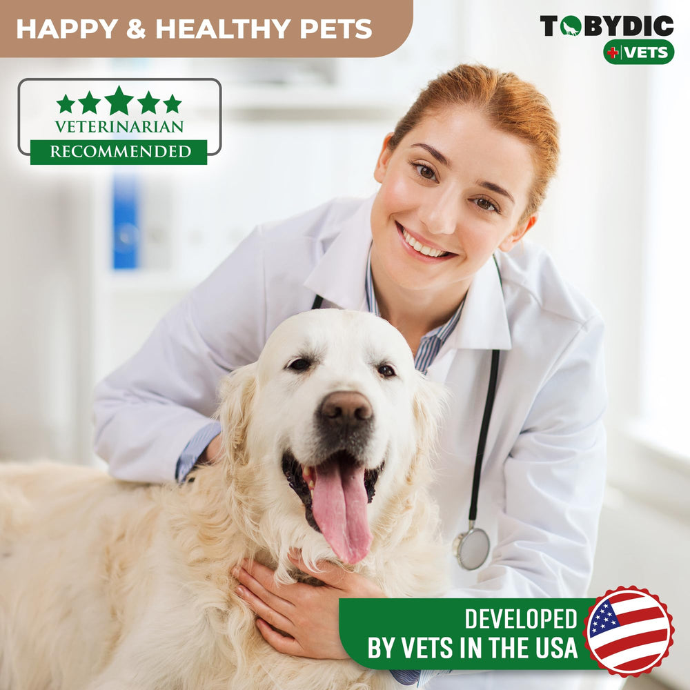 TOBYDIC bottle and home-use scene shows pet-friendly care