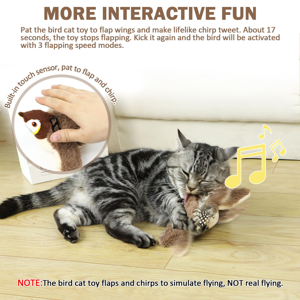 Tocirelo cat toy flapping bird wings close-up to spark hunting instincts