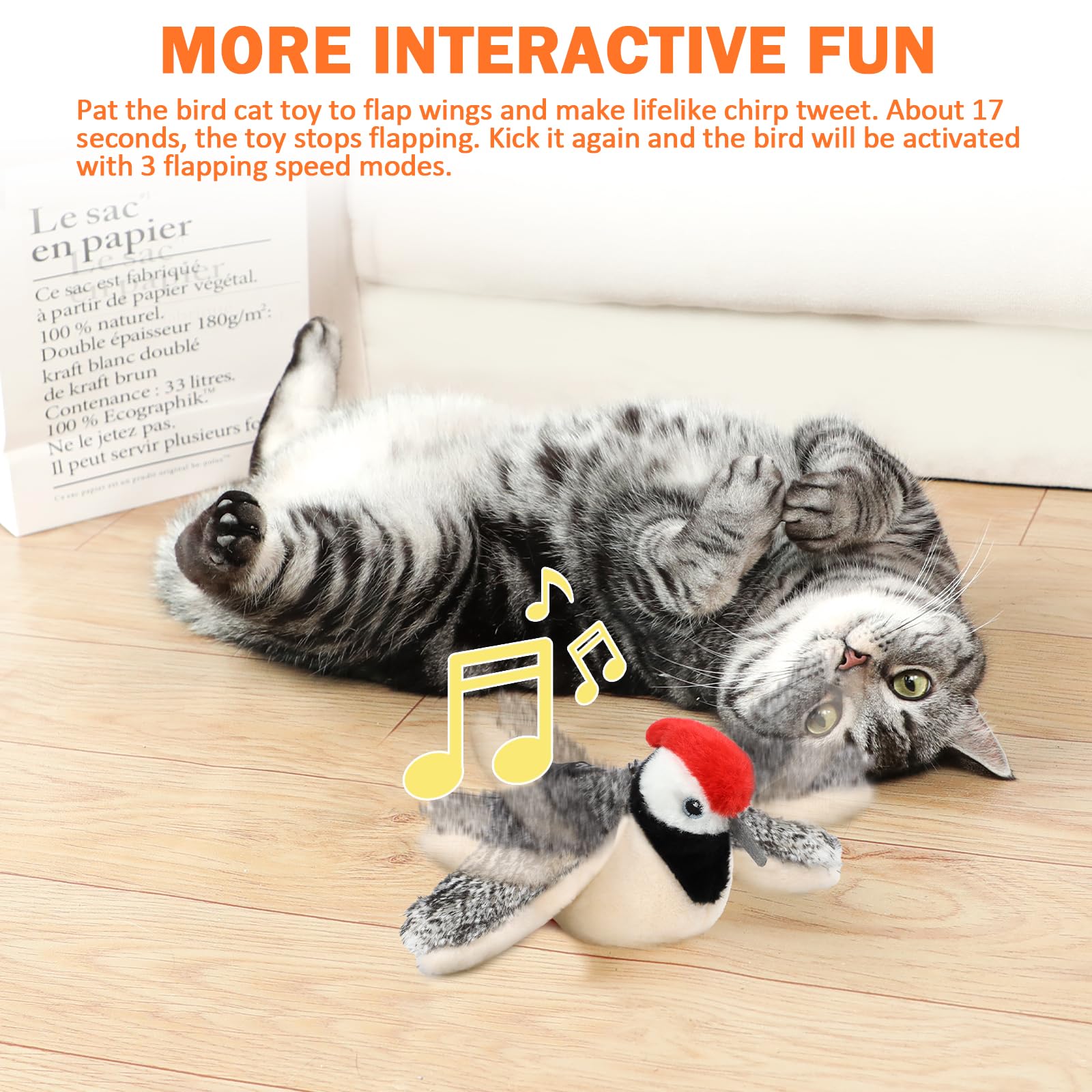 Tocirelo Flappy Bird cat toy, lifelike chirp enhances interactive playtime