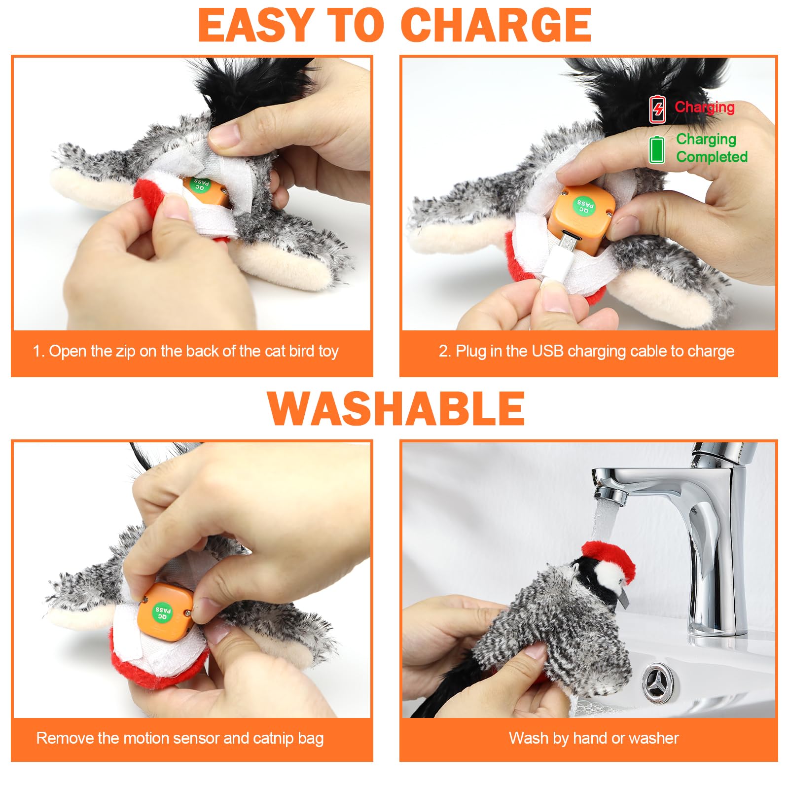 Tocirelo Flappy Bird cat toy, safe materials for gentle bites