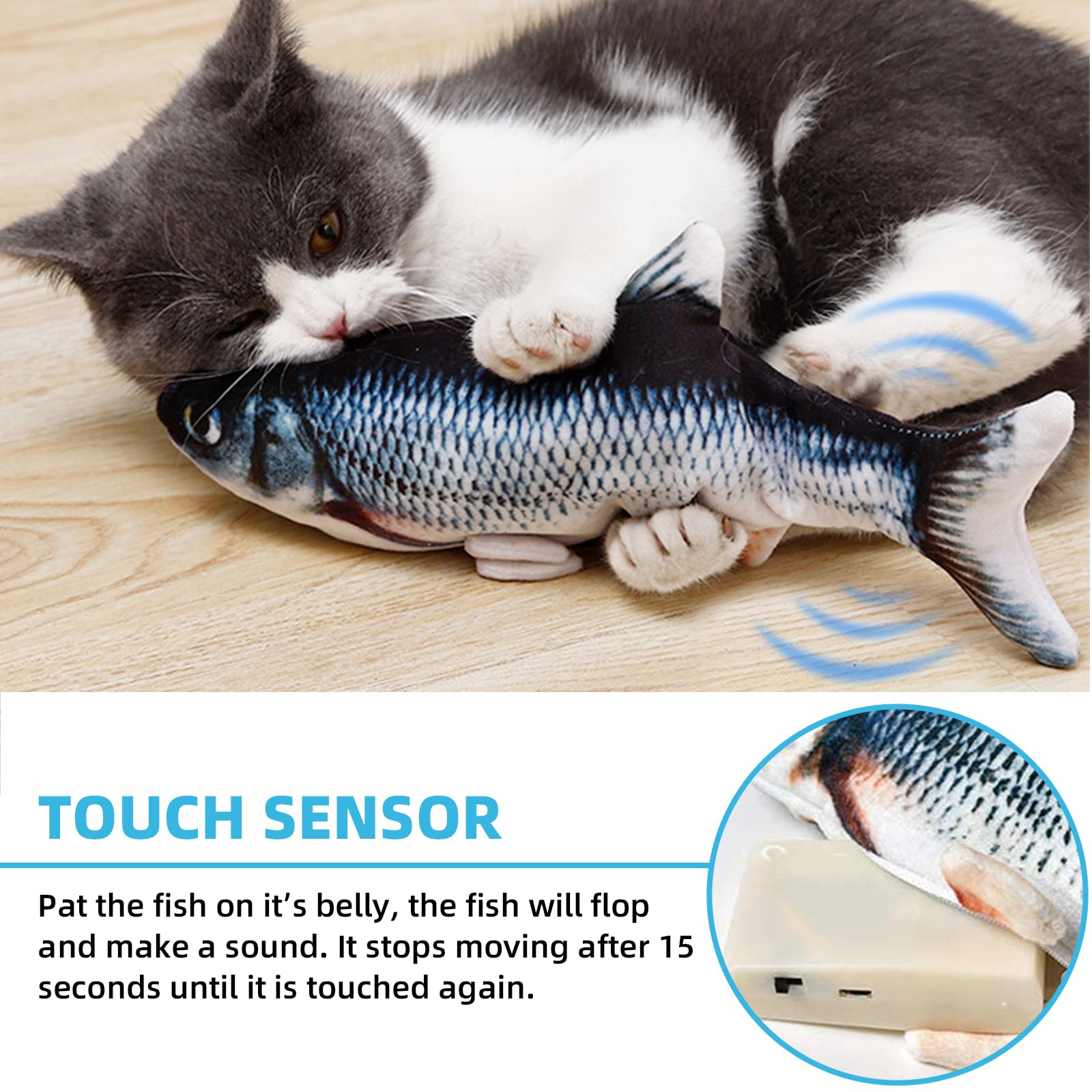 Juguete Tocirelo para gatos indoor con pez floppy interactivo