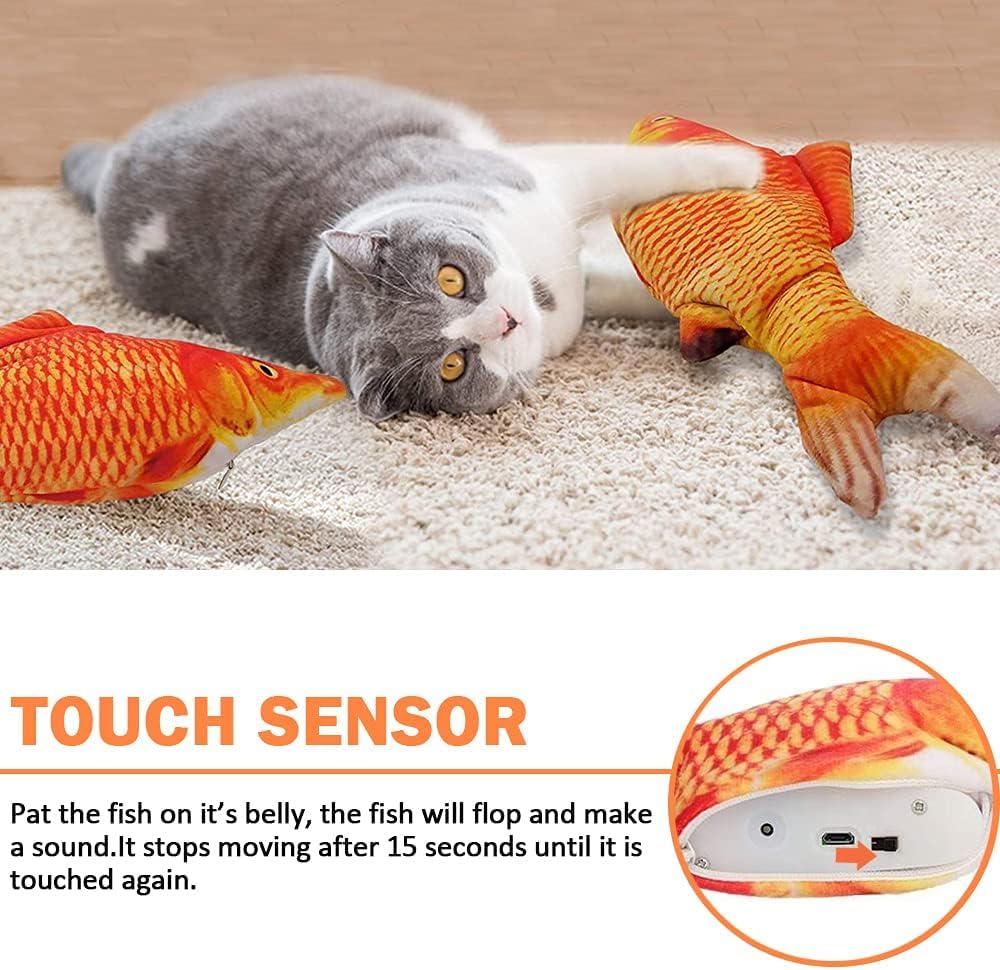 Pez de Tocirelo con movimiento, tamaño de 11 pulgadas para gatos activos.