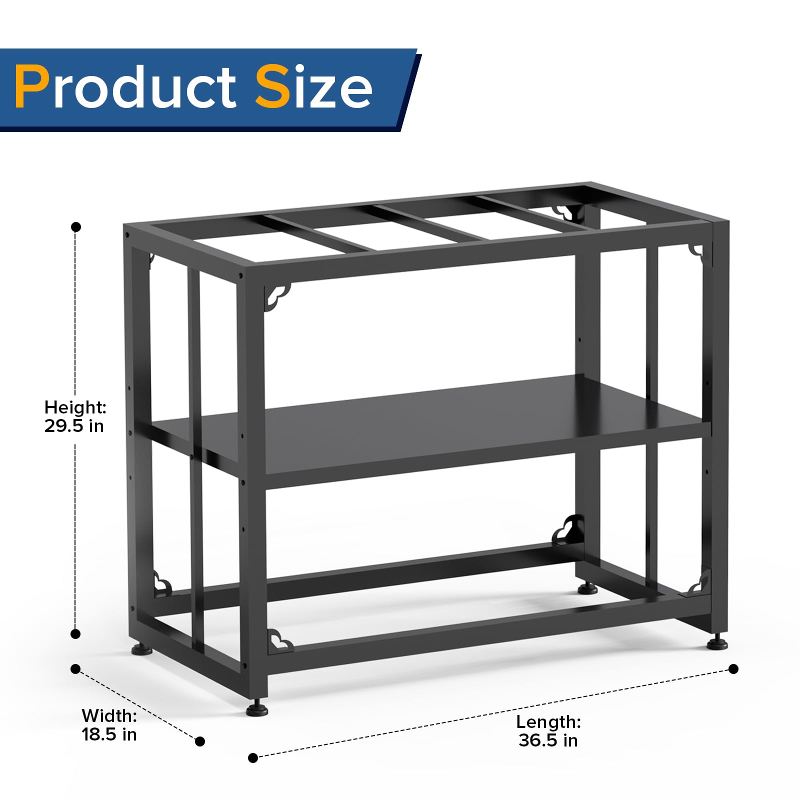 TOCRETOARE fish tank stand side view emphasizes eight-corner stability for reliable support.