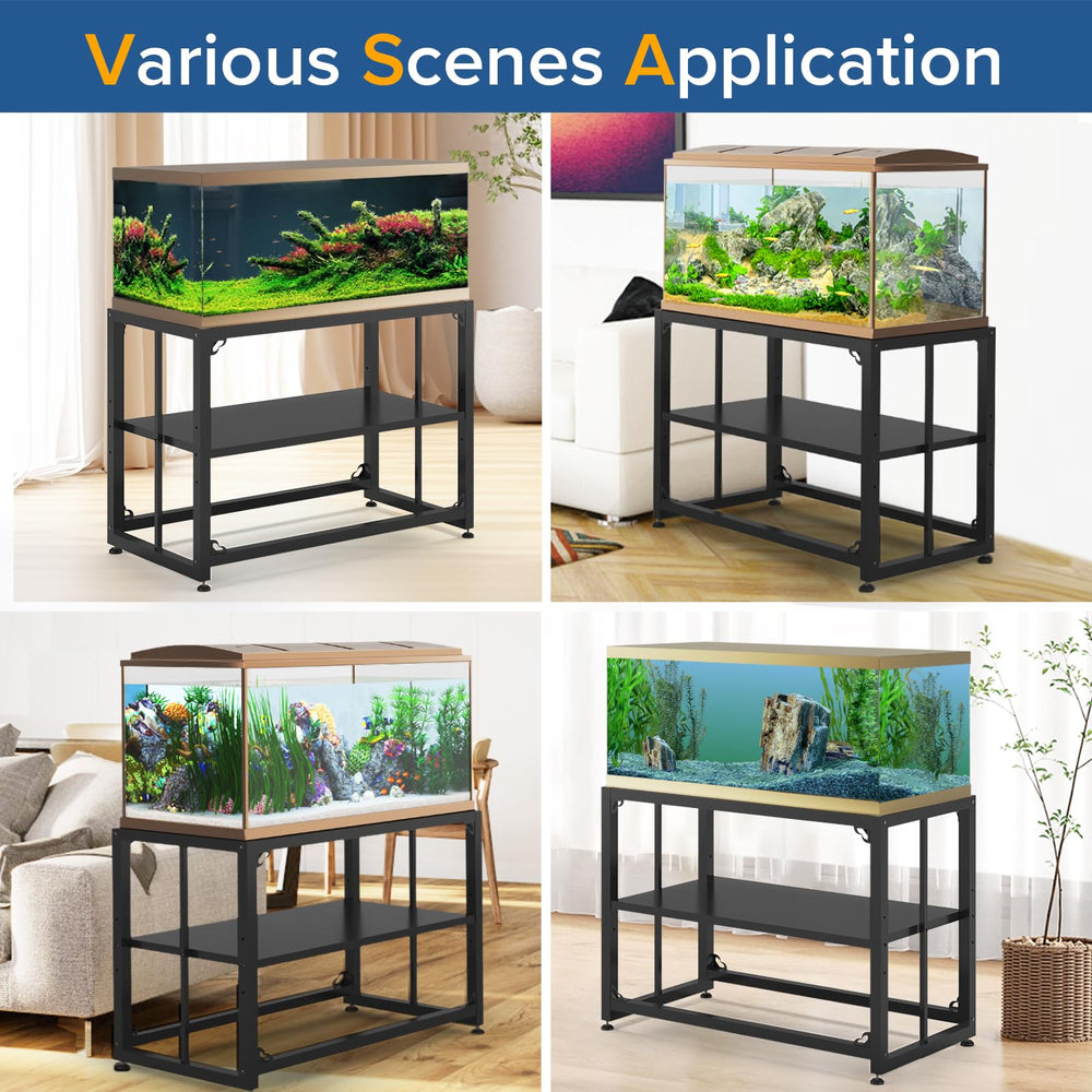 TOCRETOARE fish tank stand storage shelves illustrate flexible space for decor and equipment.