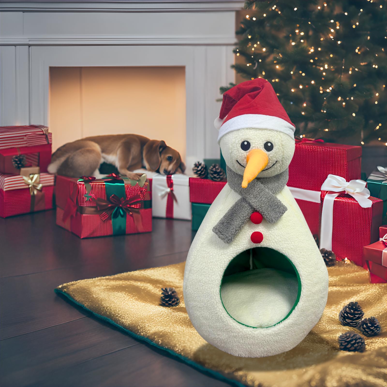 TOGETHERTOYO Christmas Cat Bed non-slip bottom keeps the cozy cave steady
