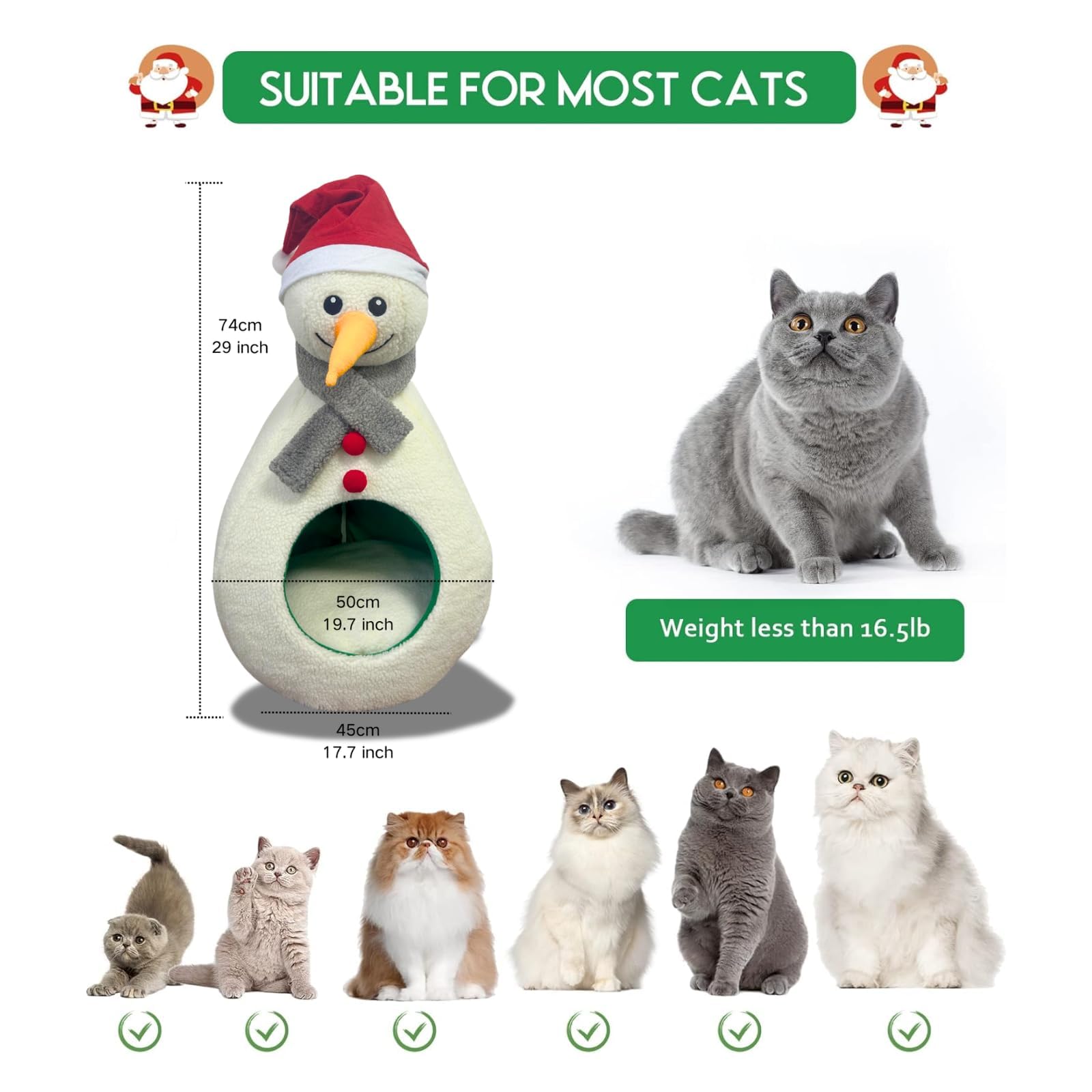 TOGETHERTOYO Christmas Cat Bed removable cushion for easy cleaning and care