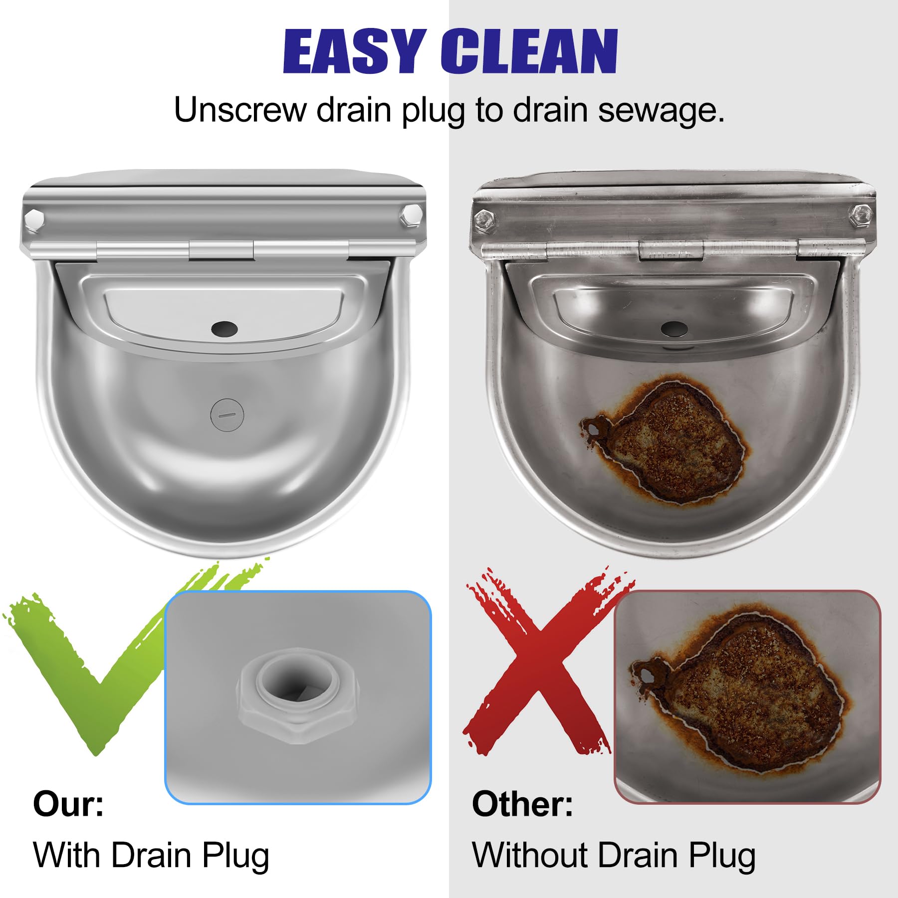 ToLanbbt stainless-steel waterer side view highlights durable construction and safe edges.
