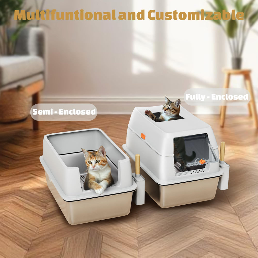 Tom & Sora Creations stainless steel sifting litter box easy-clean surface for low-maintenance setup