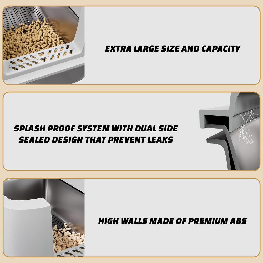 Tom & Sora Creations stainless steel sifting litter box enclosed variant suitable for privacy and quiet spaces