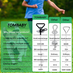 TOMBABY heavy-duty screw-in ground anchor with auger blades for quick, secure installation.