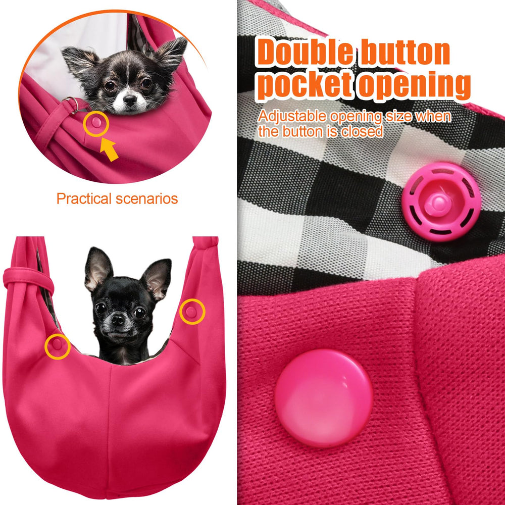 Tomkas dog sling carrier rose red front zippered pocket for essentials.