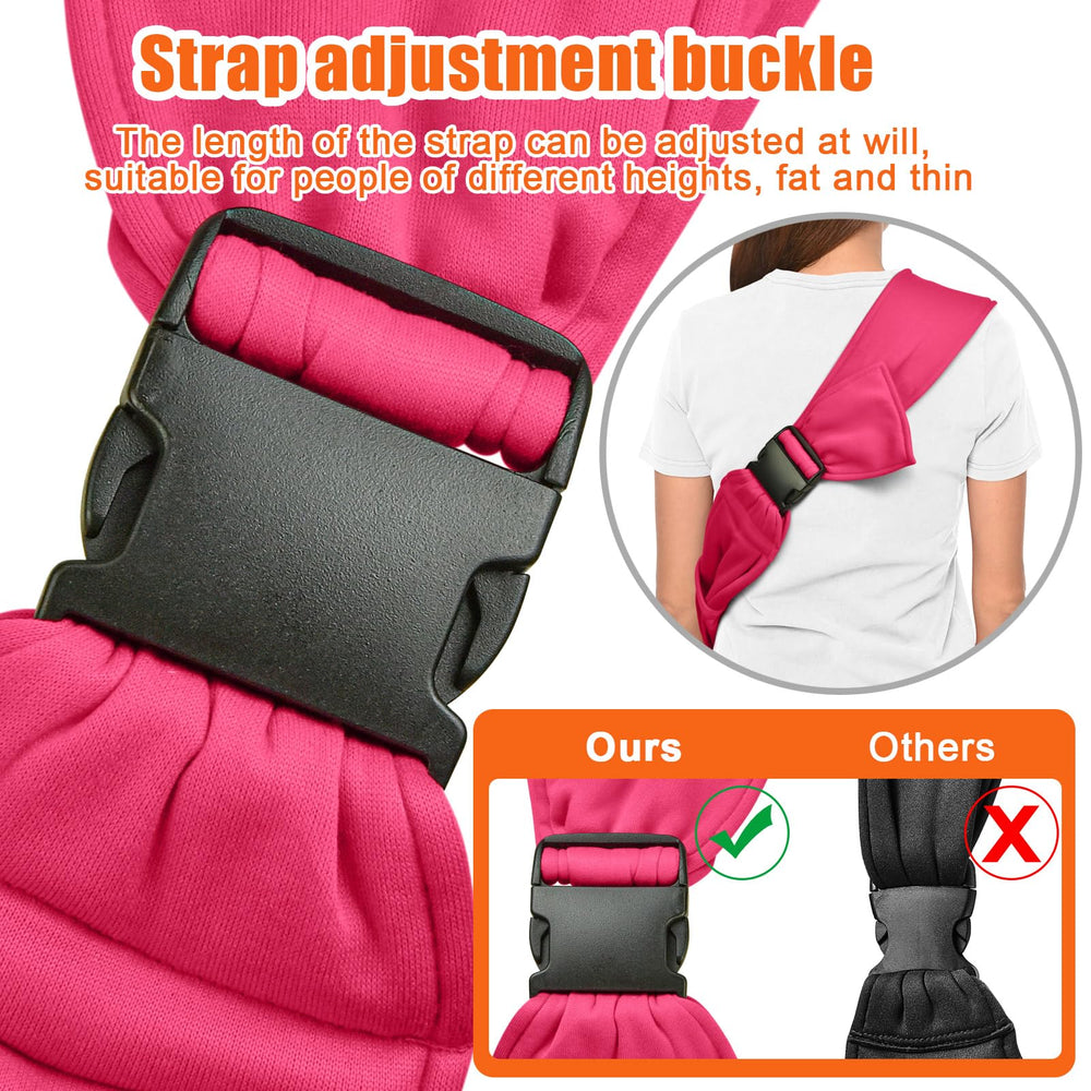Tomkas dog sling carrier rose red safety buckle detail for secure outings.