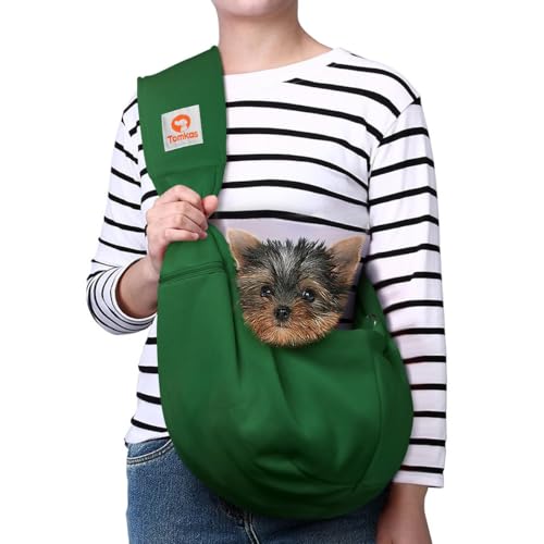 Tomkas dog sling emerald green large opening for easy loading and secure transport.