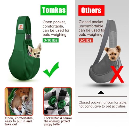 Tomkas dog sling emerald green travel-friendly carrier for outings and vet visits.