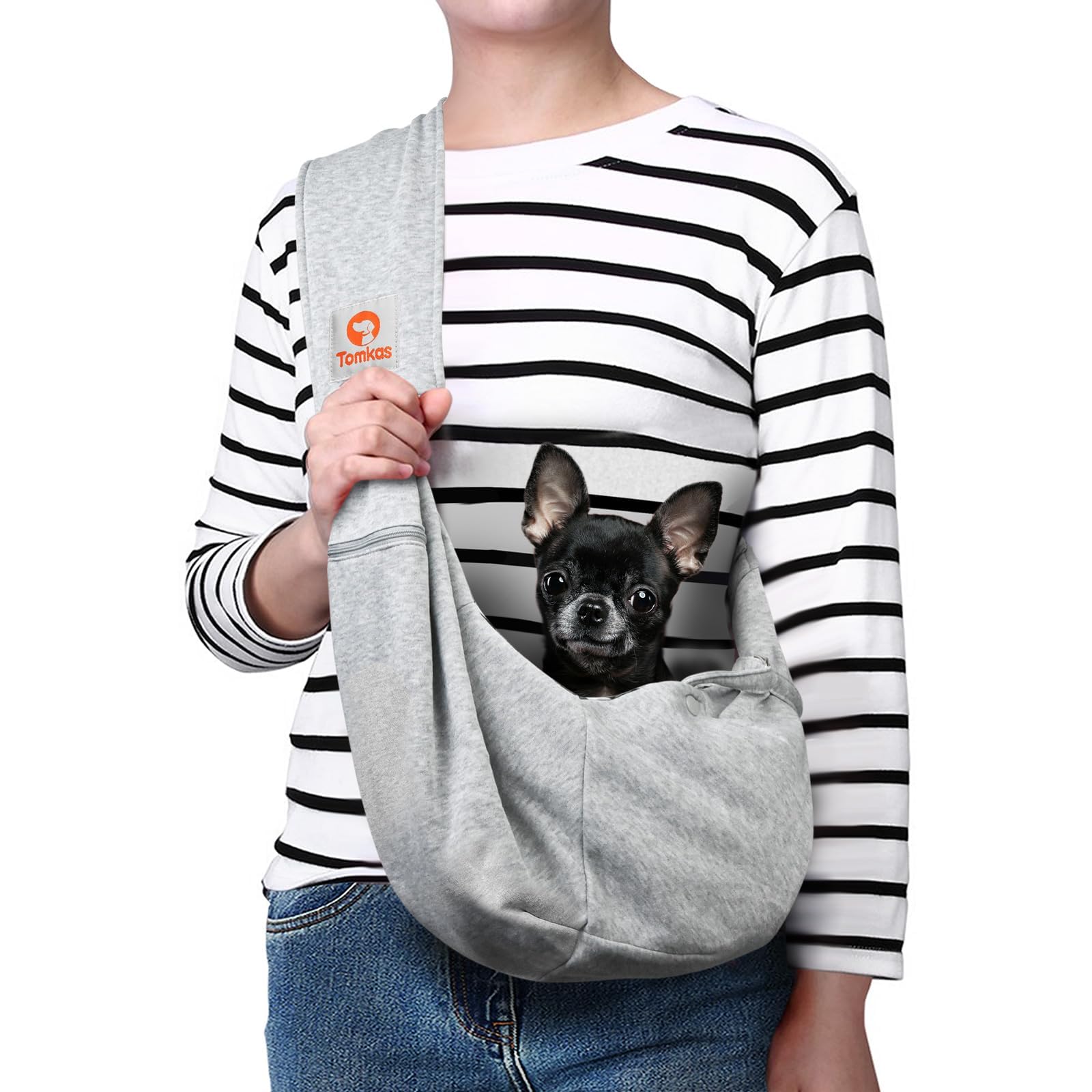 TOMKAS dog sling carrier with large opening for easy pet insertion during walks
