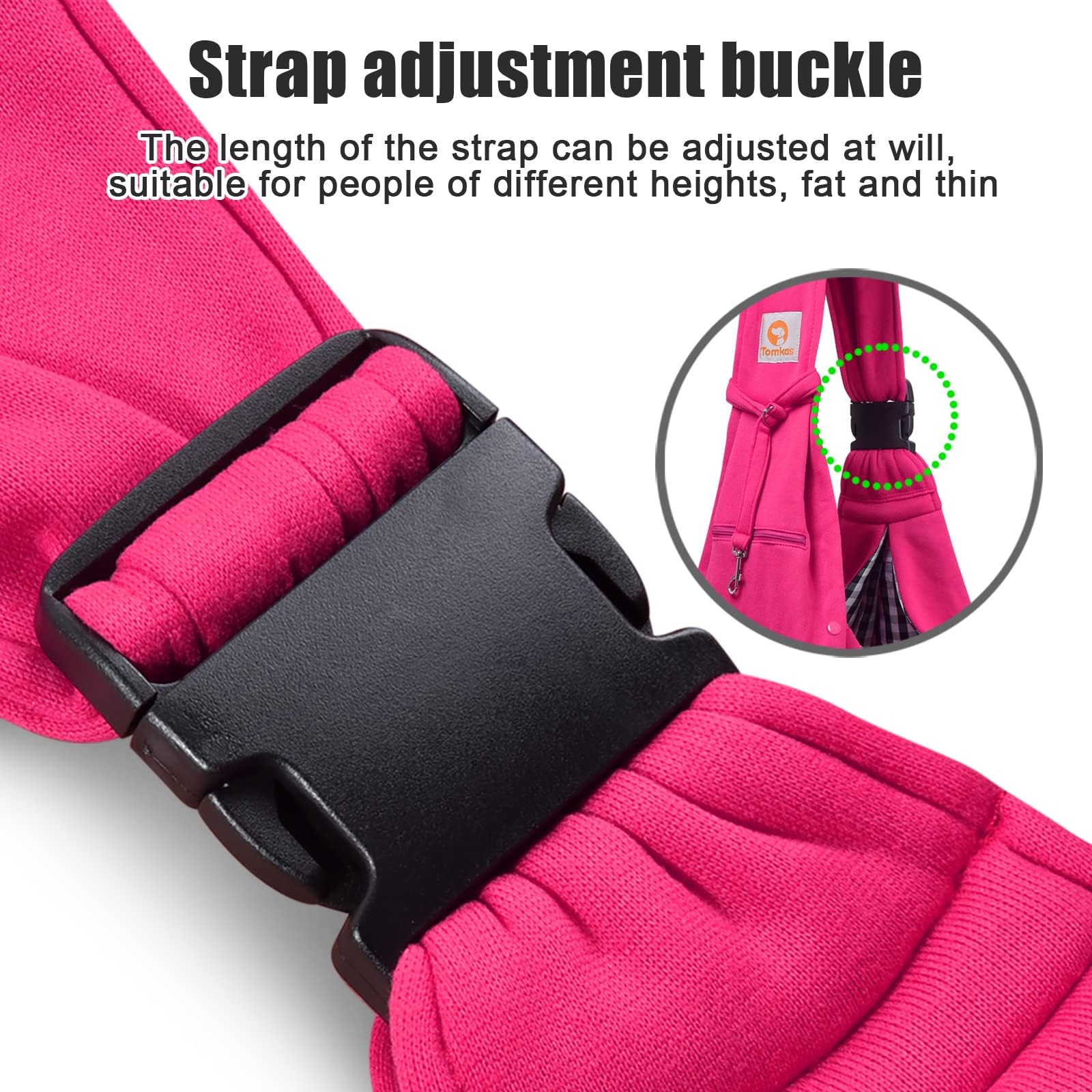 TOMKAS dog sling carrier rose red adjustable strap enables quick fit adjustments.