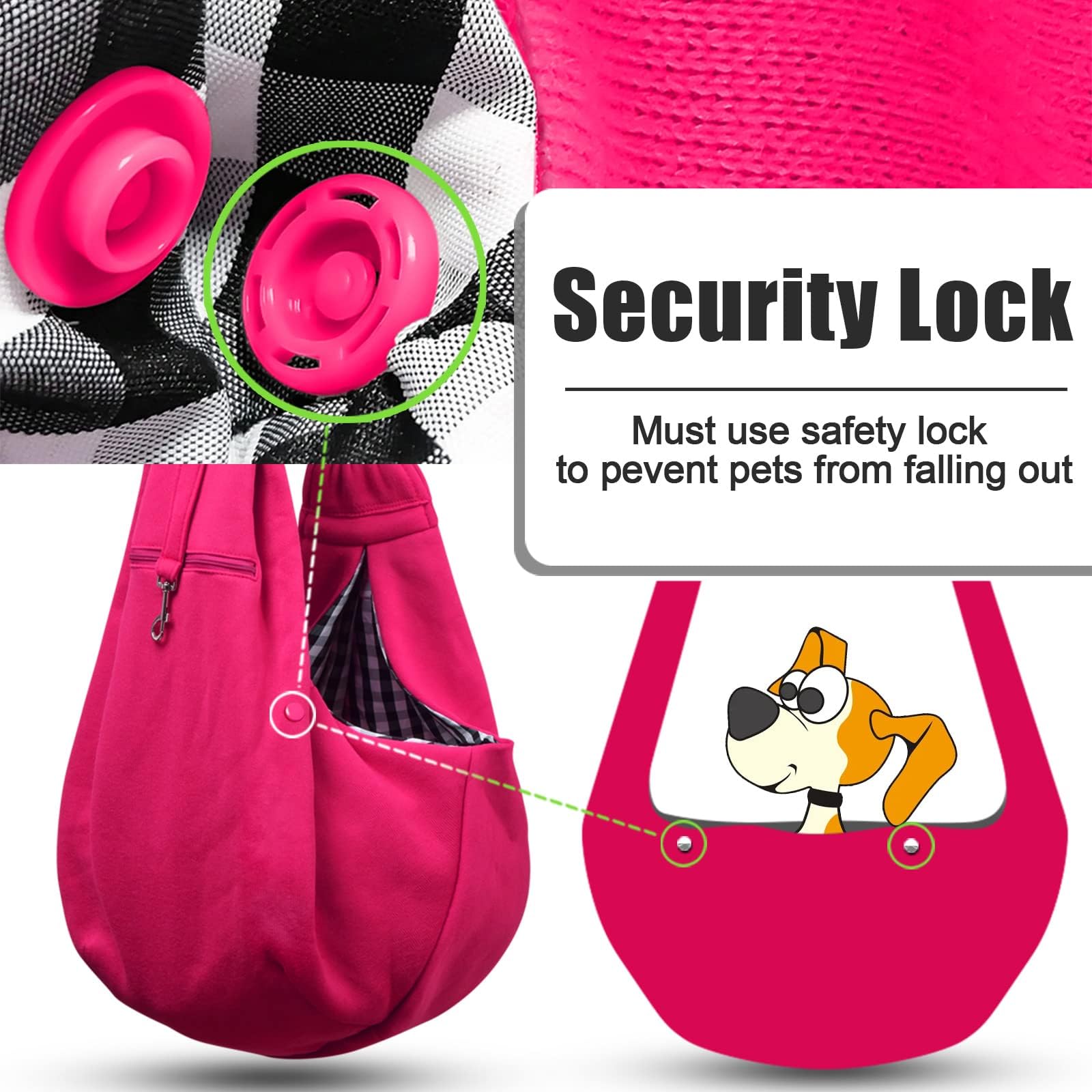 TOMKAS dog sling carrier rose red safety buckle ensures secure walks for small dogs.