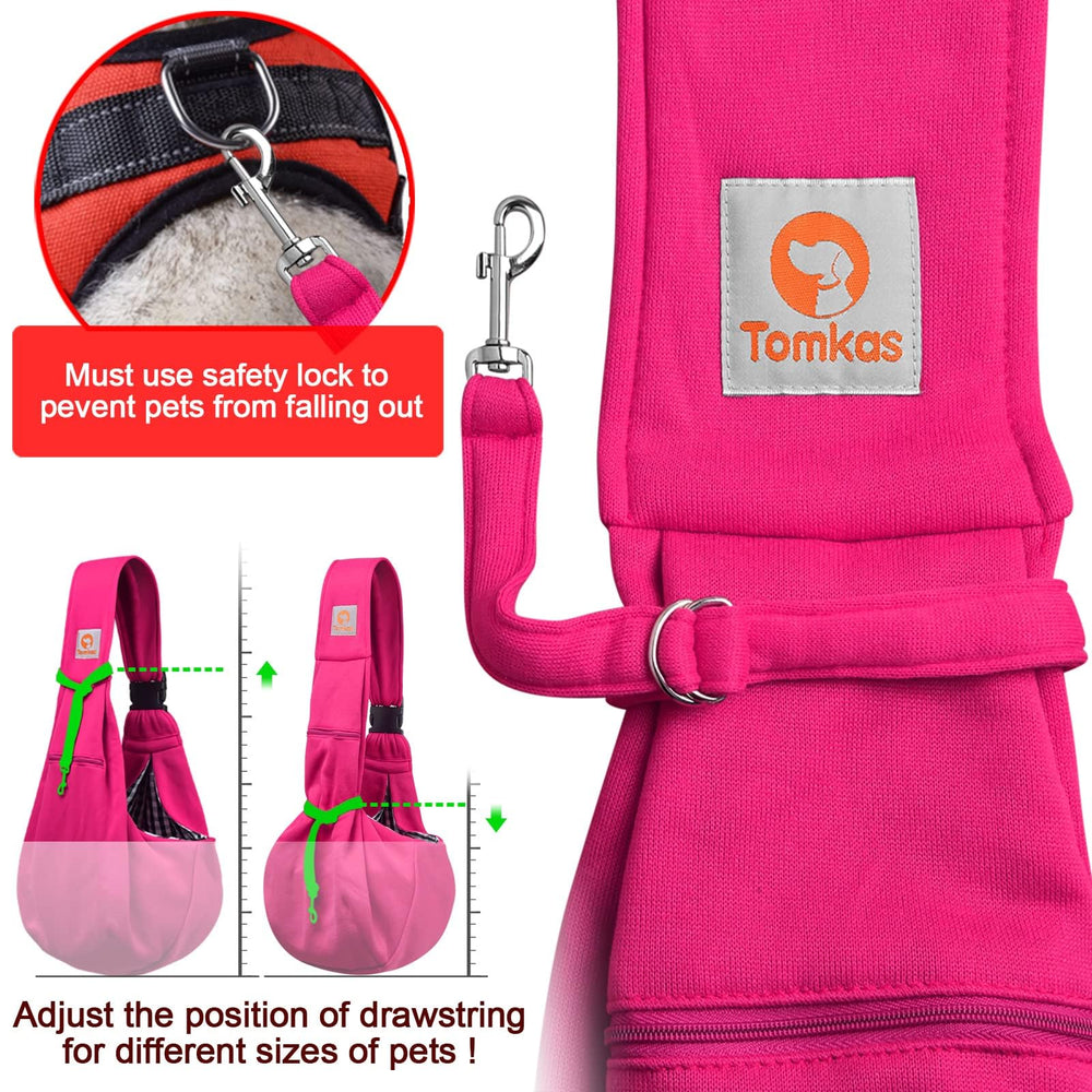 TOMKAS dog sling carrier rose red zippered pocket keeps essentials secure.