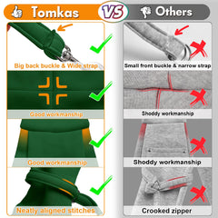 Tomkas dog sling safety buckle attached to harness keeps tiny pets secure on the go.