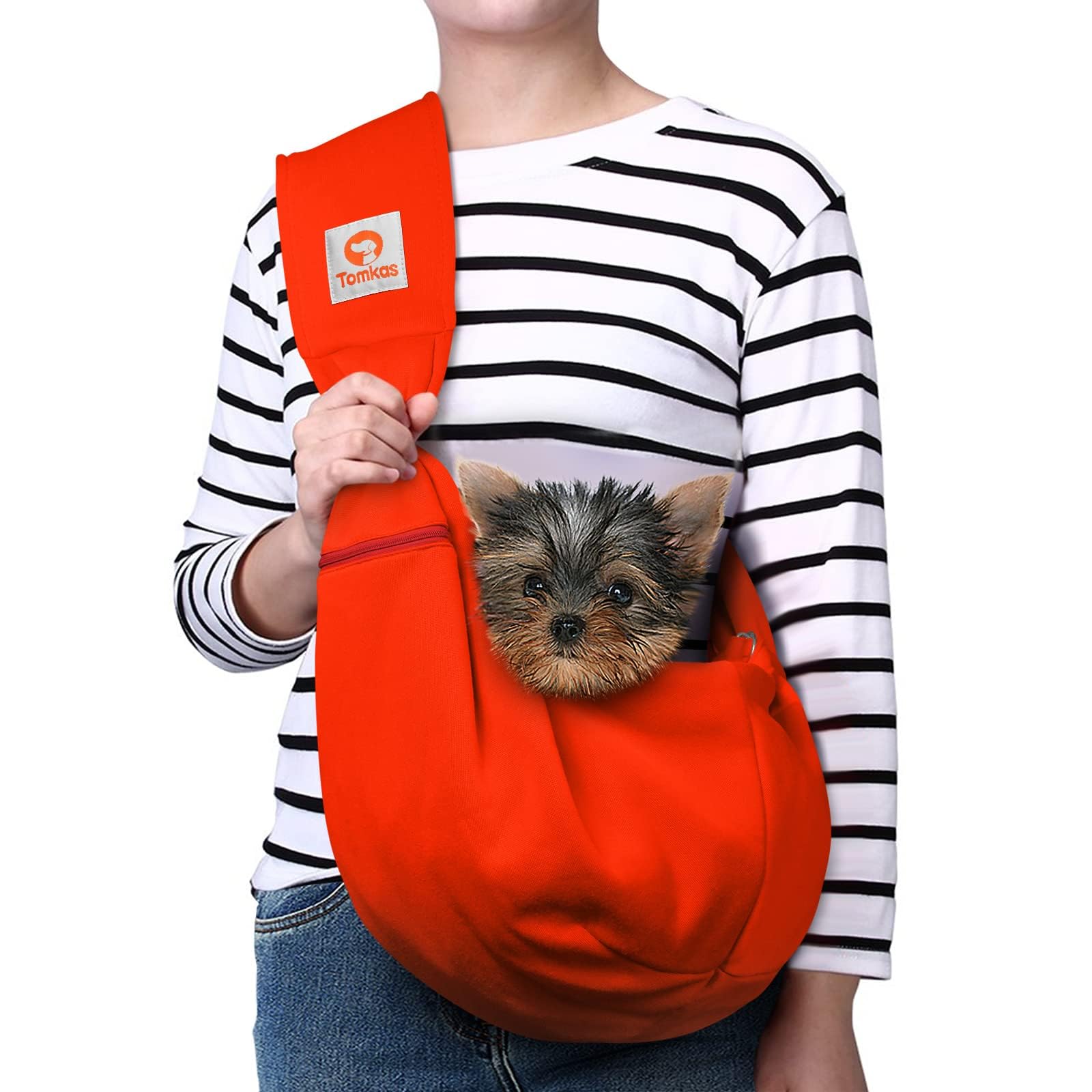Tomkas sling para perro pequeño rojo, apertura amplia para colocar al compañero
