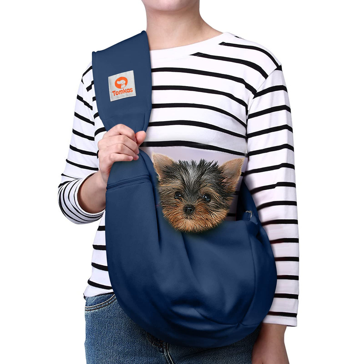 TOMKAS small dog sling carrier front view showing easy entry