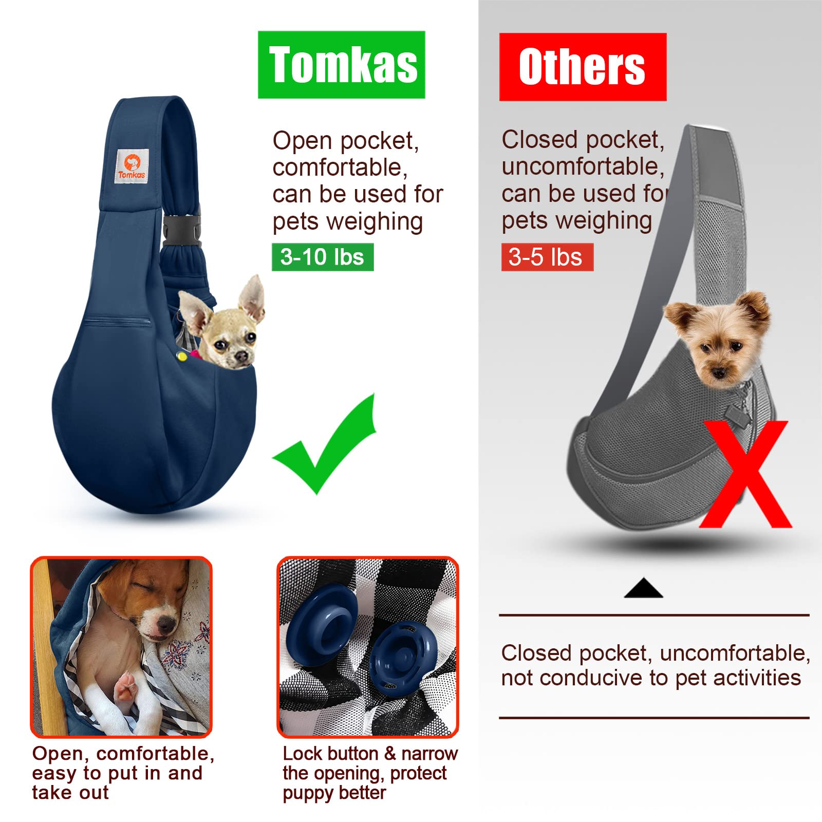 TOMKAS small dog sling carrier ready for travel and use