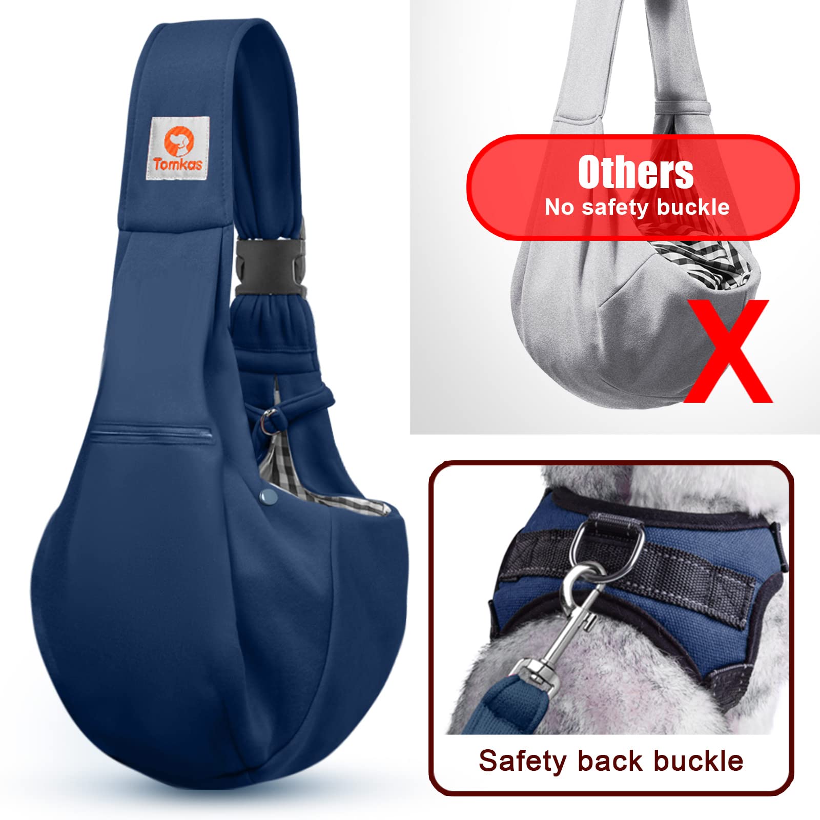 TOMKAS small dog sling carrier worn on shoulder during stroll