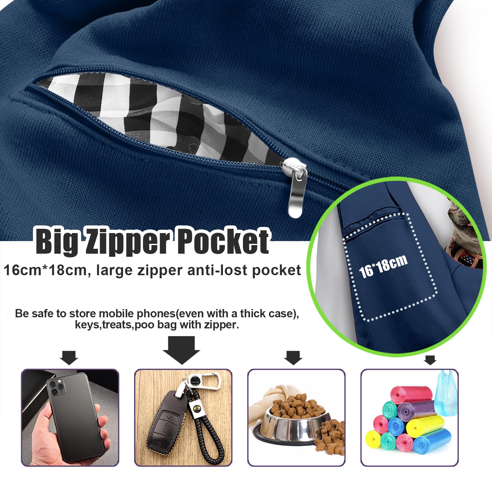 TOMKAS small dog sling carrier zip pocket for secure essentials