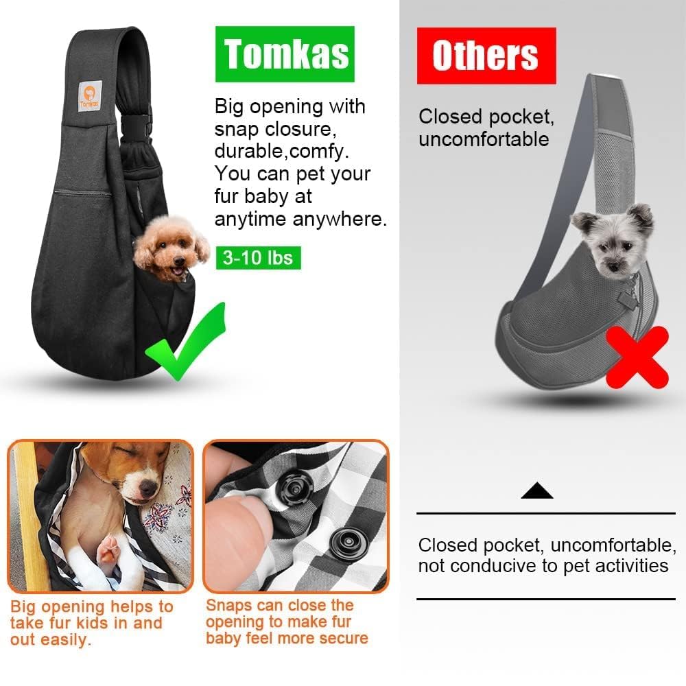 Tomkas small dog sling dog-portrait captures pets staying close during travel.