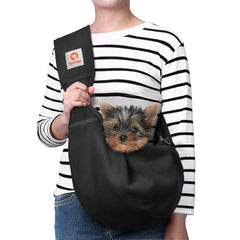 Tomkas small dog sling front view highlighting comfortable design for daily walks.