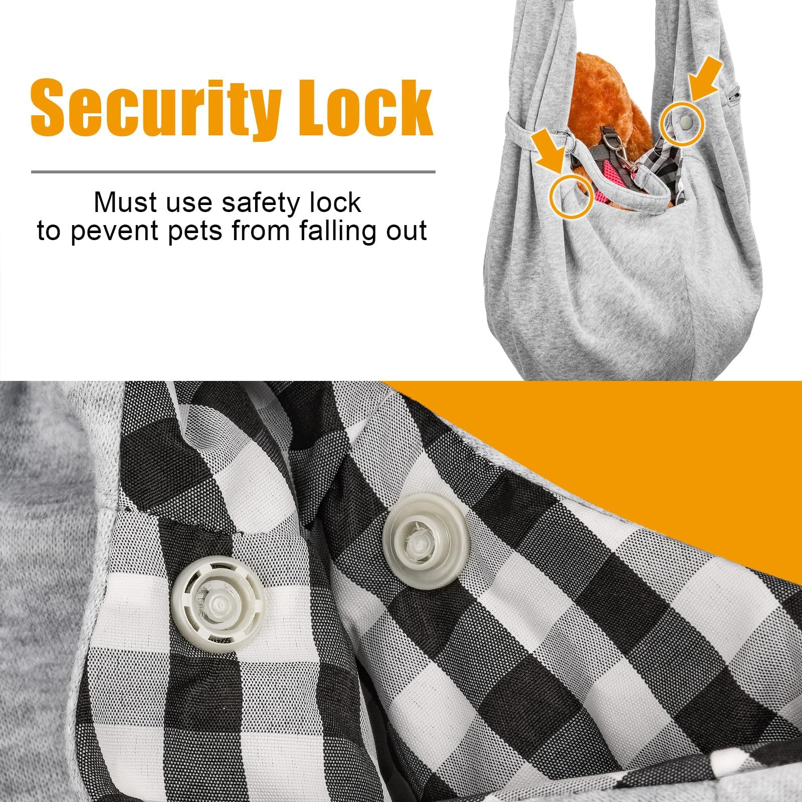 TOMKAS grey sling worn by model for hands-free errands