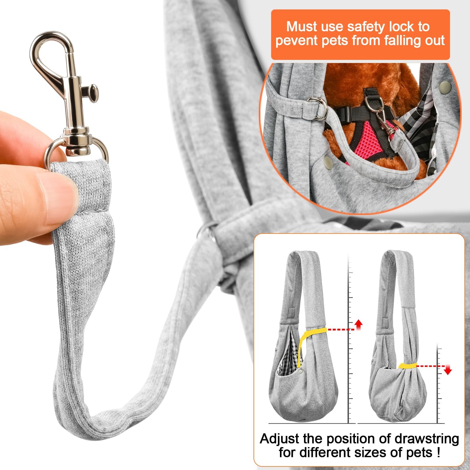 TOMKAS grey sling with pet inside during use