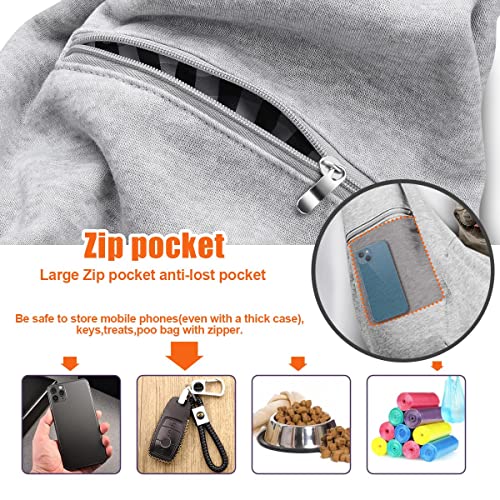 Tomkas small dog sling grey zippered-pocket showcases secure on-the-go storage.