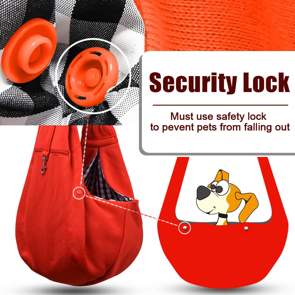 TOMKAS small dog sling red safety buckle enhances pet safety during travel.
