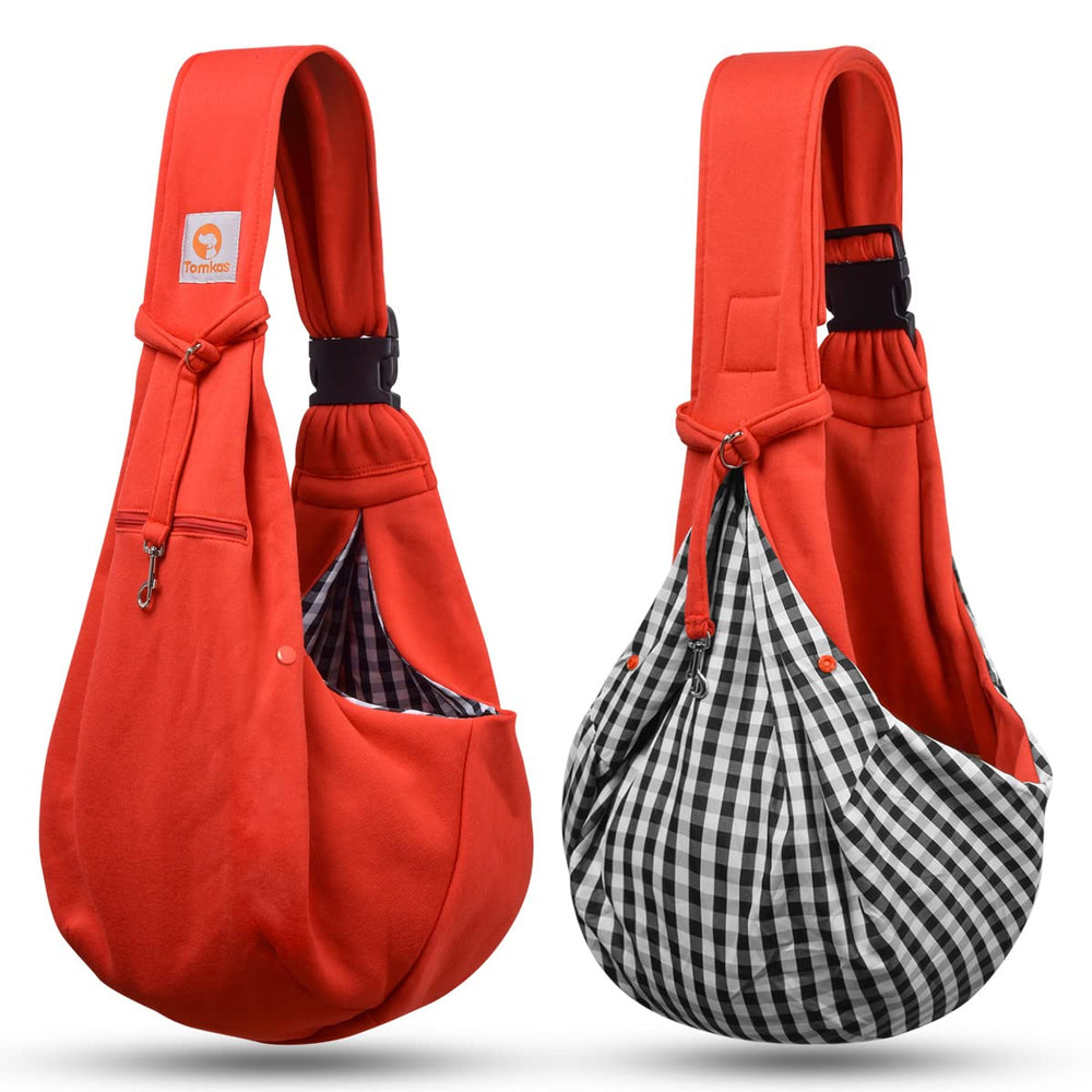 TOMKAS travel puppy carrier red features a large opening for quick loading.