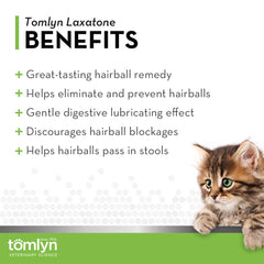Tomlyn Laxatone catnip gel dispense close-up signaling simple administration.