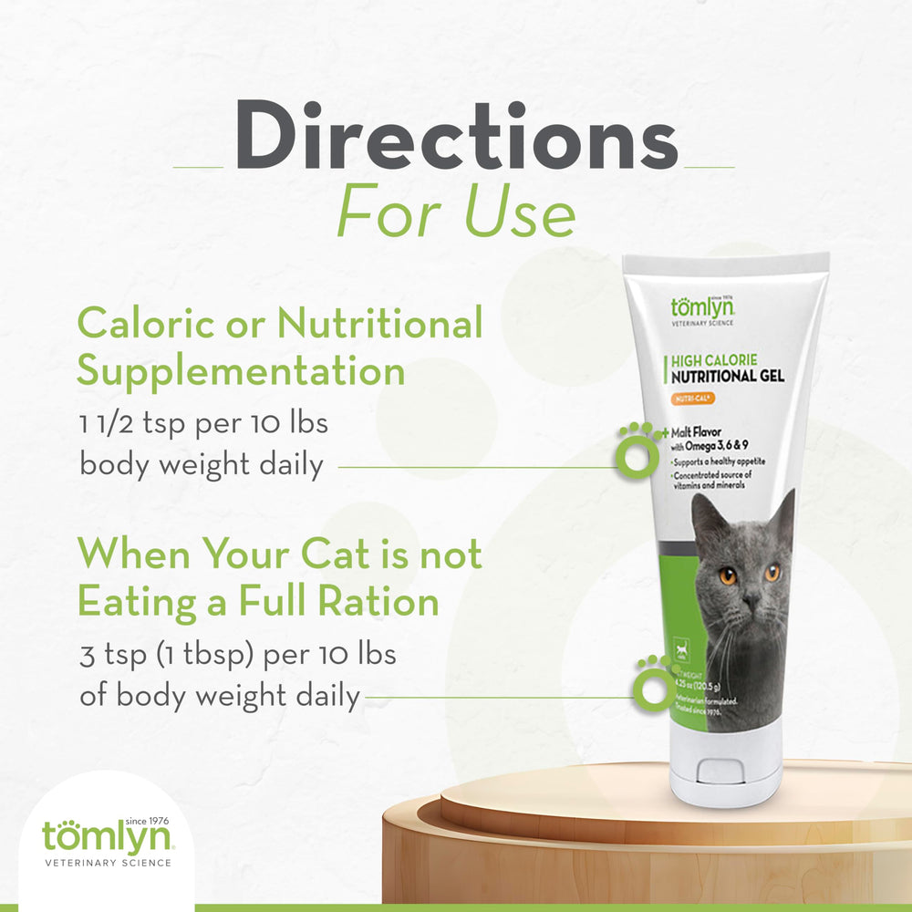 Tomlyn Nutri-Cal cat omega fatty acids detail for skin and joints.