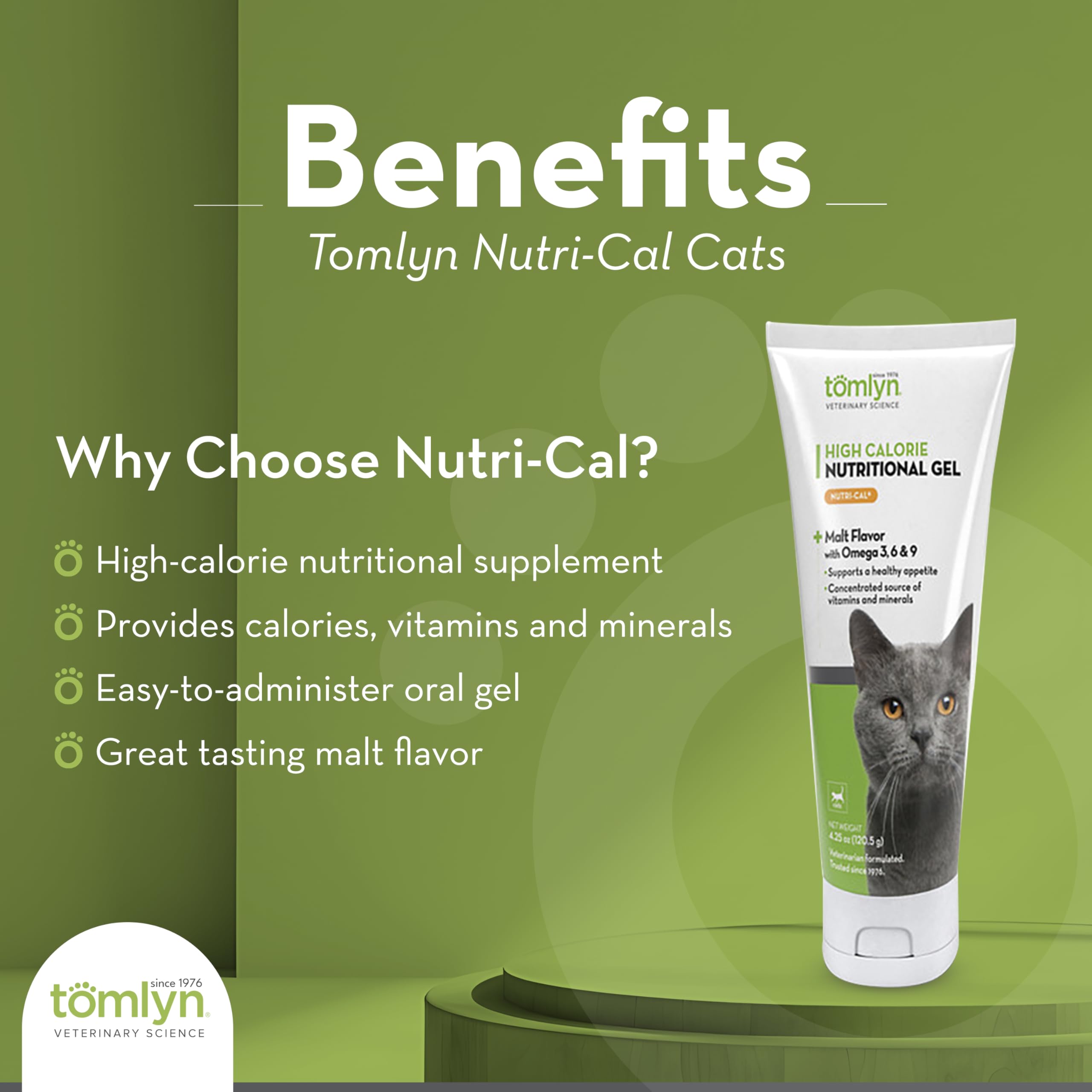 Tomlyn Nutri-Cal cat gel dispense demonstrates easy direct administration for daily nutrition.