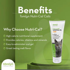 Tomlyn Nutri-Cal cat tube dispense emphasizes easy dosing for daily nutrition.