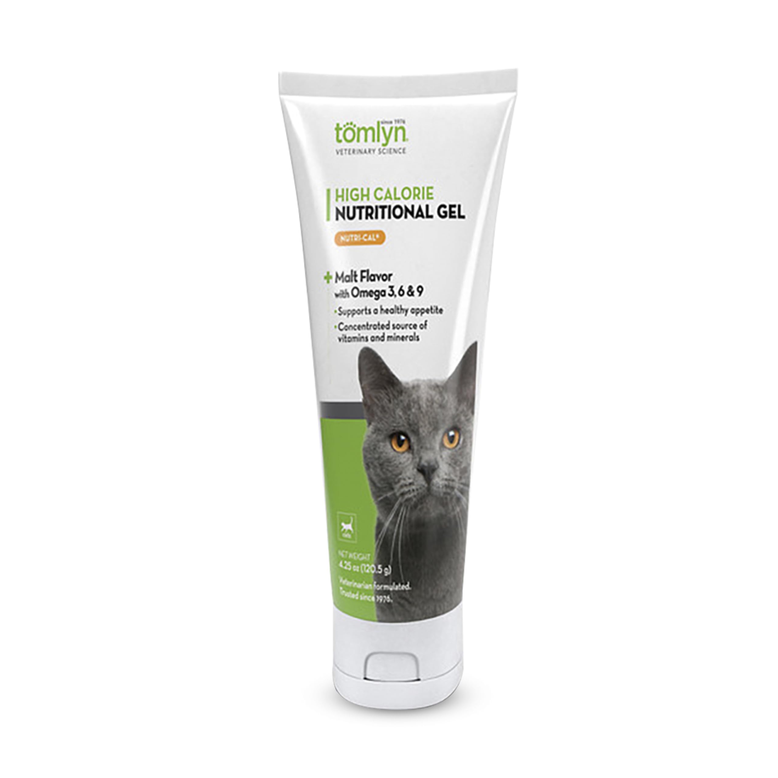 Tomlyn Nutri-Cal cat gel poured from a tube for a tasty energy boost.