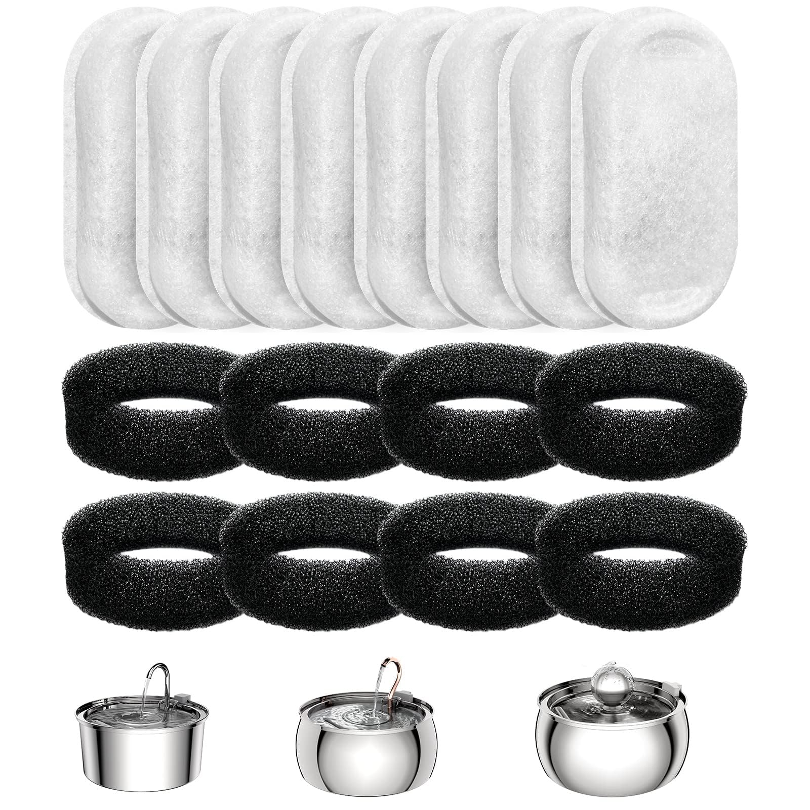 Tomxcute 16-pack replacement filters packaging supports long-term pet hydration.