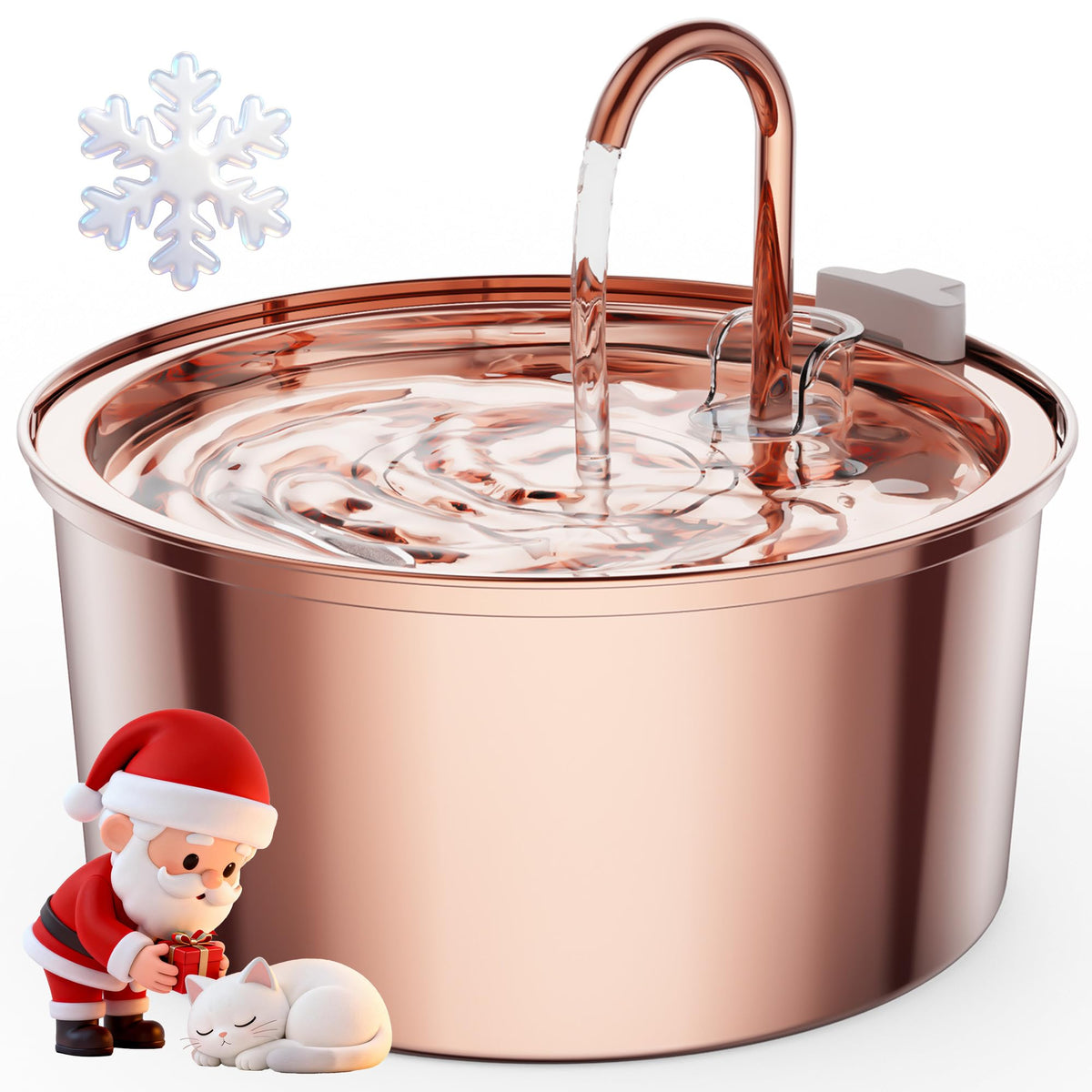 Tomxcute copper cat water fountain top view shows durable, stylish multi-pet hydration.