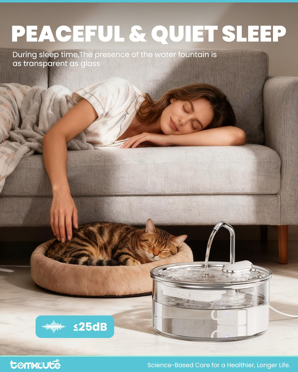 Tomxcute Glass Cat Water Fountain thickened glass resists chips and daily wear.