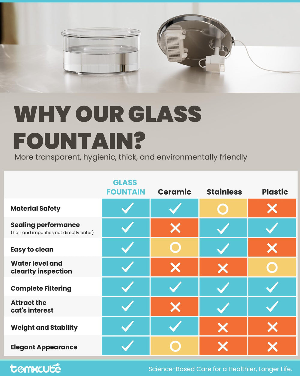 Tomxcute Glass Cat Water Fountain lifelong pump support from Tomxcute.